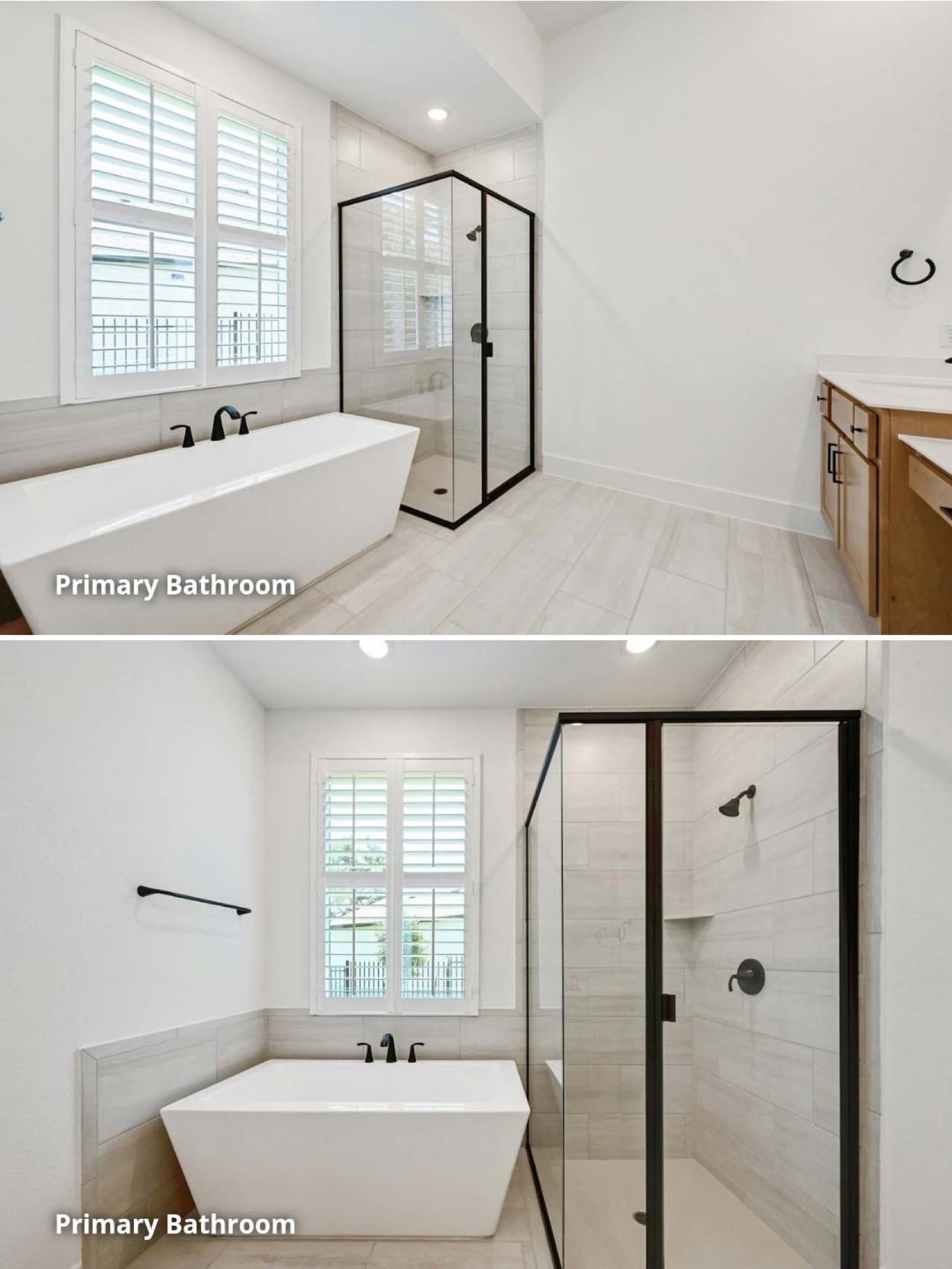 Primary bathroom before and after remodel by Osso Construction
